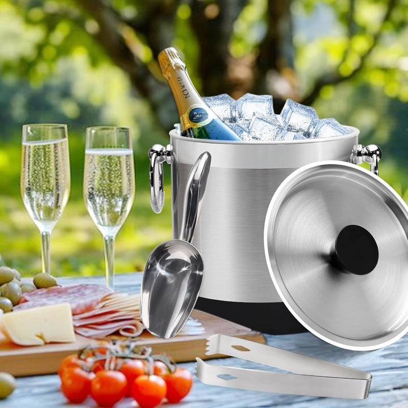 Cookstyle Double-Wall Stainless Steel Insulated Ice Bucket With Lid & Ice Tong [3 Liter] Included Strainer Keeps Ice Cold & Dry, Home Bar, Chilling Beer, Champagne, Wine Bottle - Image 4